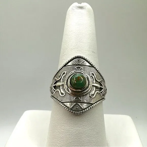 Sterling silver, marked "GSX" turquoise round cabochon ring! - Picture 1 of 10